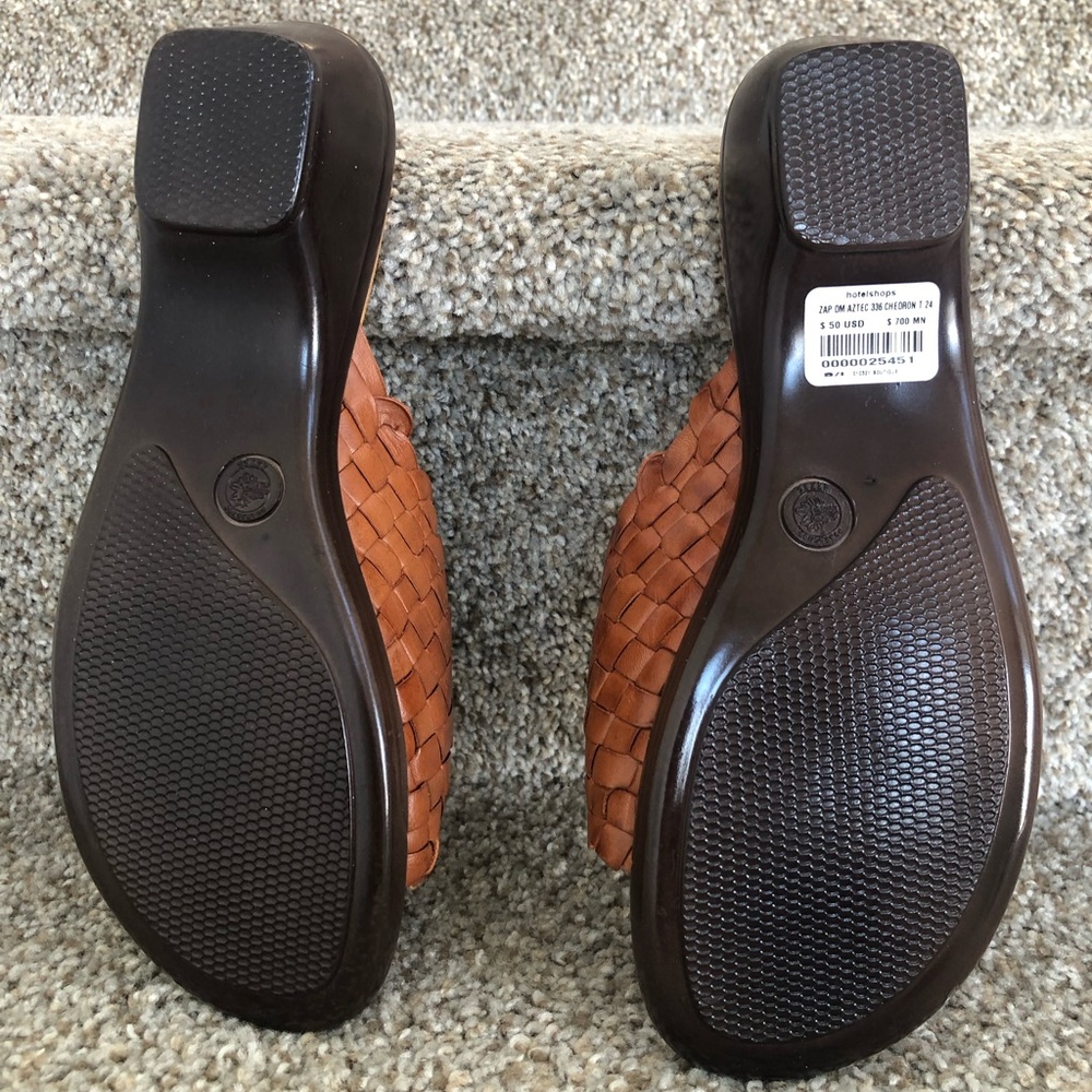 Aztec Braided Leather Slide Mules in Cognac - Picture 9 of 16